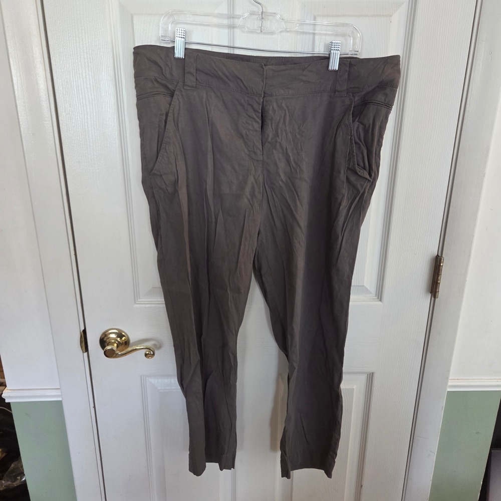 Eileen Fisher Gray Italian Linen Blend Ankle Pants Sz 16 Cropped Trousers Office